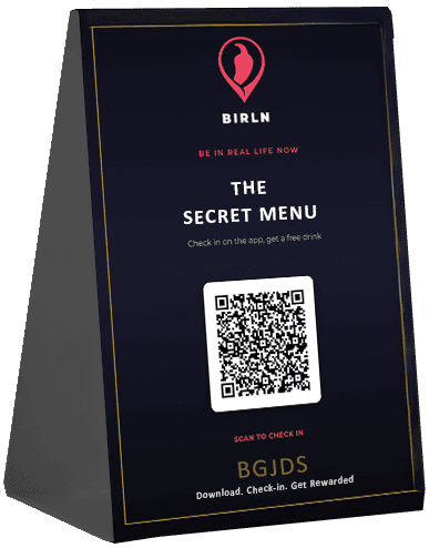 Birln table tent with QR code - The Secret Menu